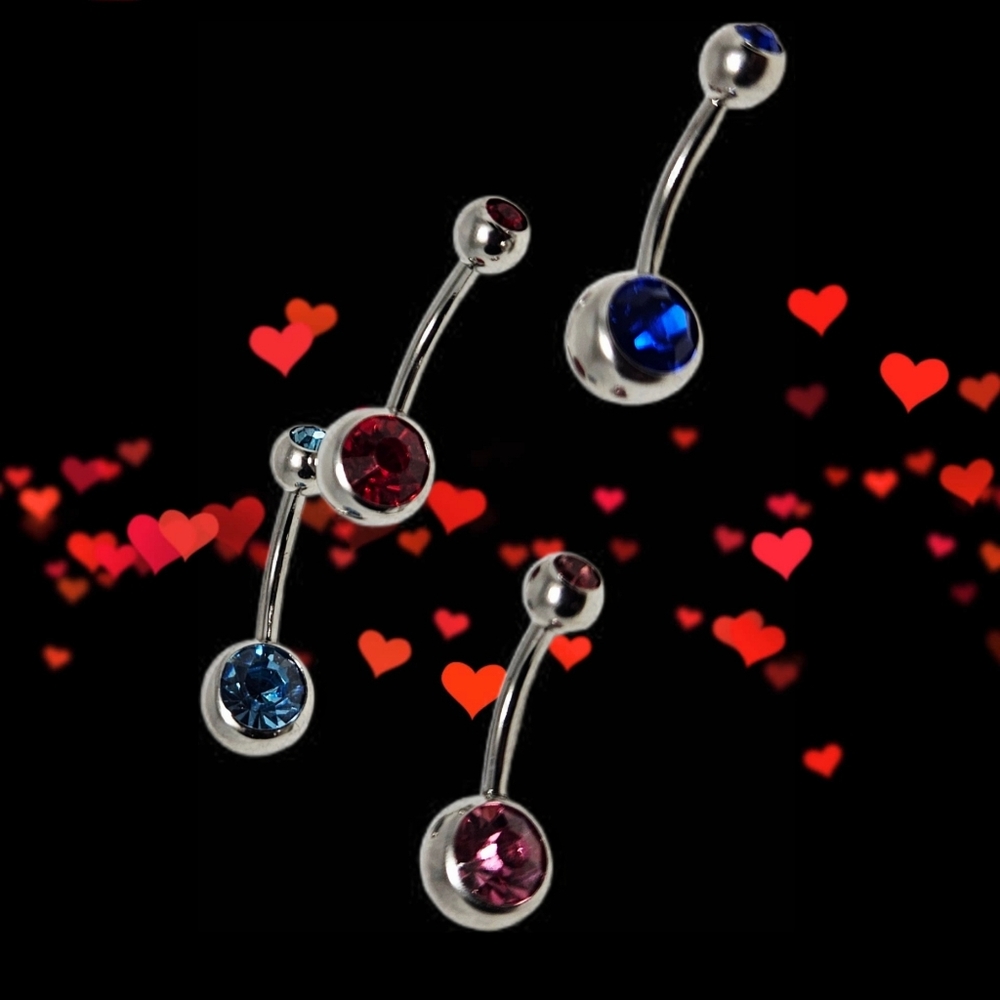 4 Belly Rings Doubled Jeweled Surgical Steel 14GA-1.6mm Body Jewelry